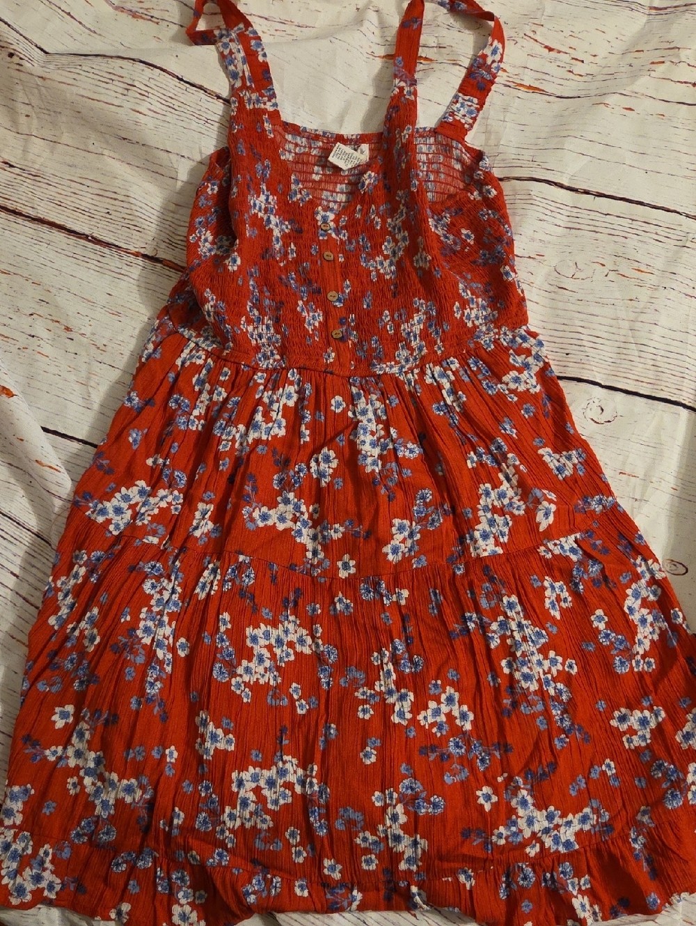 Womens Red Floral Sundress with Blue & White Accents